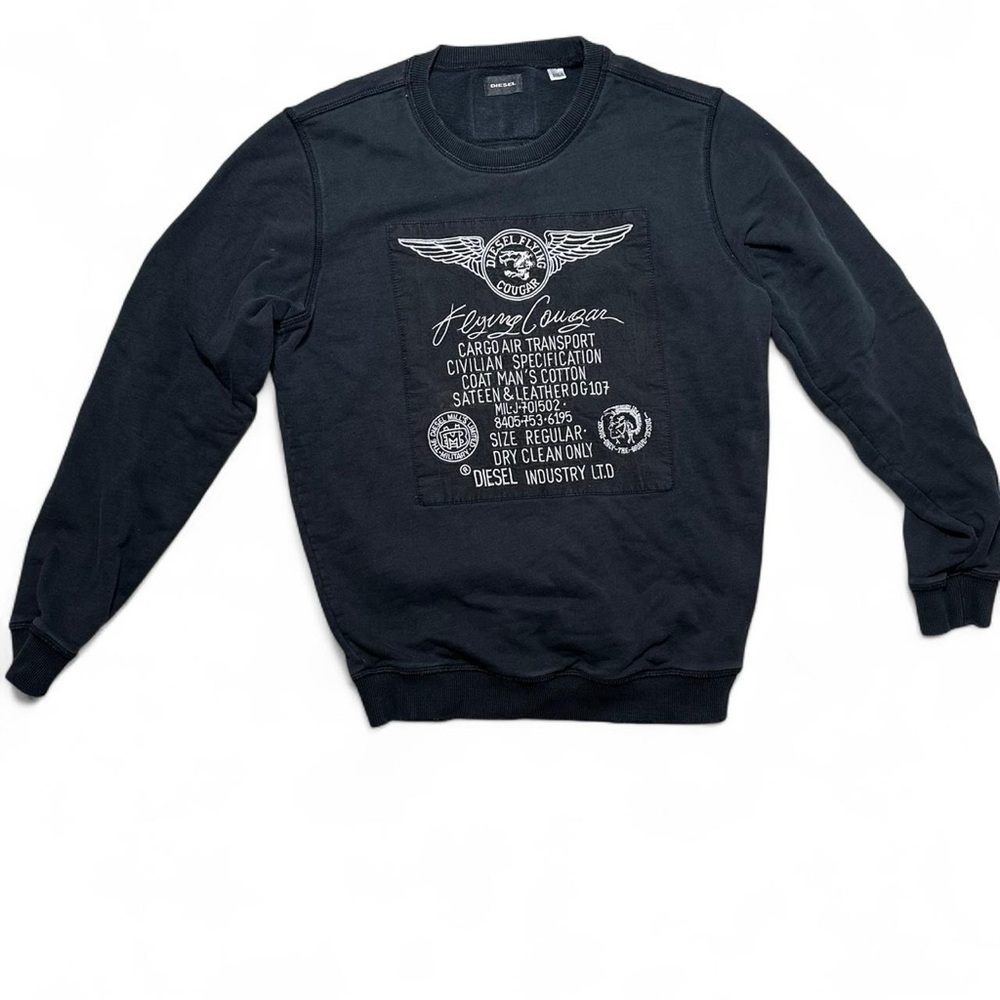 Archival Diesel Black Flying Cougar Crew Neck Pullover Sweatshirt MEDIUM